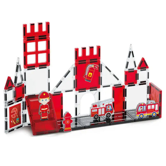 Magnetic Building Tiles Fire Control Theme for Early Education - 7.5cm ABS Plastic Blocks