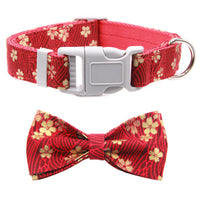 HKM-881939 Dog Collar Adjustable Pet Collar Floral Bow Floral Fabric Ribbon Thickened Double Layer