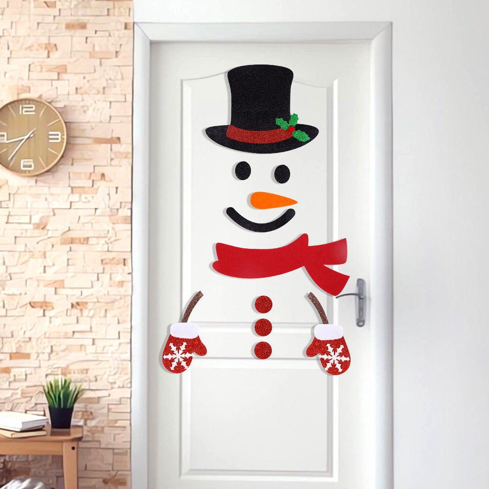 HKM-882003 Christmas Themed Felt Cloth Door Sticker Set - Snowman, Moose, Elk Designs