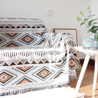 HKM-882067 Cozy Bohemian Knitted Throw Blanket for Bed, Sofa, and Travel Use