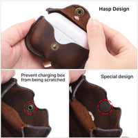 HKM-882131 Vintage Leather Clamshell Cover for AirPods Pro - Crazy Horse Pattern, Brown, Royal Blue, Burgundy