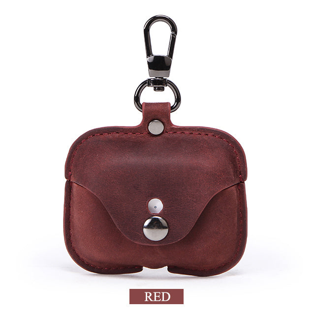 HKM-882131 Vintage Leather Clamshell Cover for AirPods Pro - Crazy Horse Pattern, Brown, Royal Blue, Burgundy