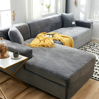 HKM-882387 Elastic Non-slip Golden Velvet Sofa Cover - Universal Fit for Single to Four Seat Sizes