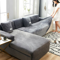 HKM-882387 Elastic Non-slip Golden Velvet Sofa Cover - Universal Fit for Single to Four Seat Sizes