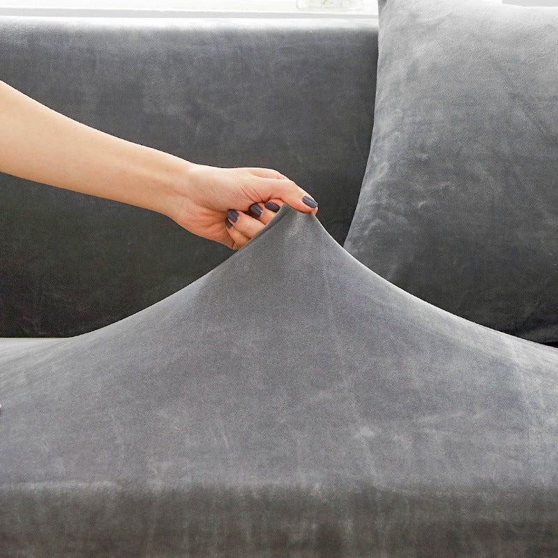 HKM-882387 Elastic Non-slip Golden Velvet Sofa Cover - Universal Fit for Single to Four Seat Sizes