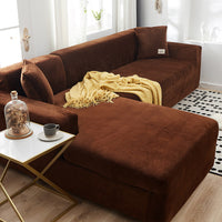 HKM-882387 Elastic Non-slip Golden Velvet Sofa Cover - Universal Fit for Single to Four Seat Sizes