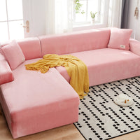 HKM-882387 Elastic Non-slip Golden Velvet Sofa Cover - Universal Fit for Single to Four Seat Sizes