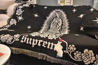 HKM-882387 Virgin Mary Woven Thick Linen Wall Blanket - Decorative Cushion with Floral Cartoon Design