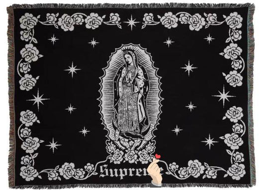 HKM-882387 Virgin Mary Woven Thick Linen Wall Blanket - Decorative Cushion with Floral Cartoon Design