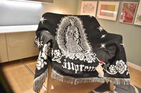 HKM-882387 Virgin Mary Woven Thick Linen Wall Blanket - Decorative Cushion with Floral Cartoon Design