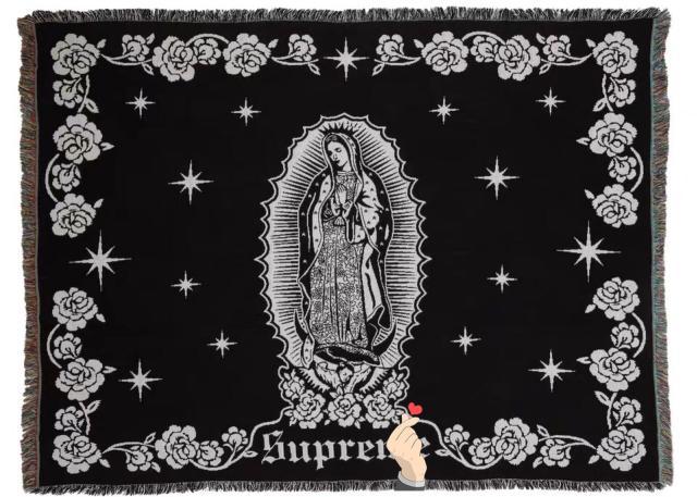 HKM-882387 Virgin Mary Woven Thick Linen Wall Blanket - Decorative Cushion with Floral Cartoon Design