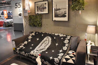 HKM-882387 Virgin Mary Woven Thick Linen Wall Blanket - Decorative Cushion with Floral Cartoon Design