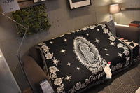 HKM-882387 Virgin Mary Woven Thick Linen Wall Blanket - Decorative Cushion with Floral Cartoon Design