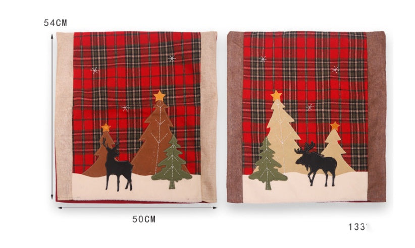 HKM-882451 Forest Plaid Linen Chair Cover - Christmas Decoration, 54x50CM, Two Styles Available