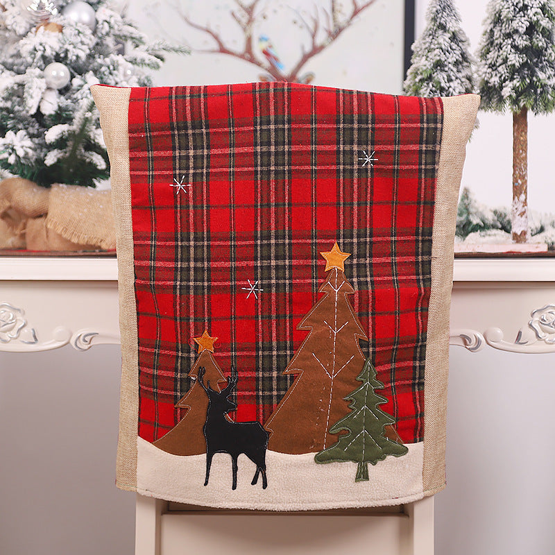 HKM-882451 Forest Plaid Linen Chair Cover - Christmas Decoration, 54x50CM, Two Styles Available