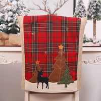 HKM-882451 Forest Plaid Linen Chair Cover - Christmas Decoration, 54x50CM, Two Styles Available