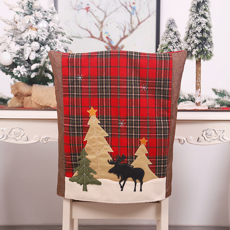 HKM-882451 Forest Plaid Linen Chair Cover - Christmas Decoration, 54x50CM, Two Styles Available
