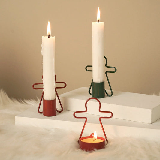 HKM-882515 Gingerbread Man Small Iron Candlestick for Christmas Decoration - Available in Red and Green
