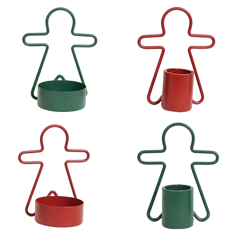 HKM-882515 Gingerbread Man Small Iron Candlestick for Christmas Decoration - Available in Red and Green