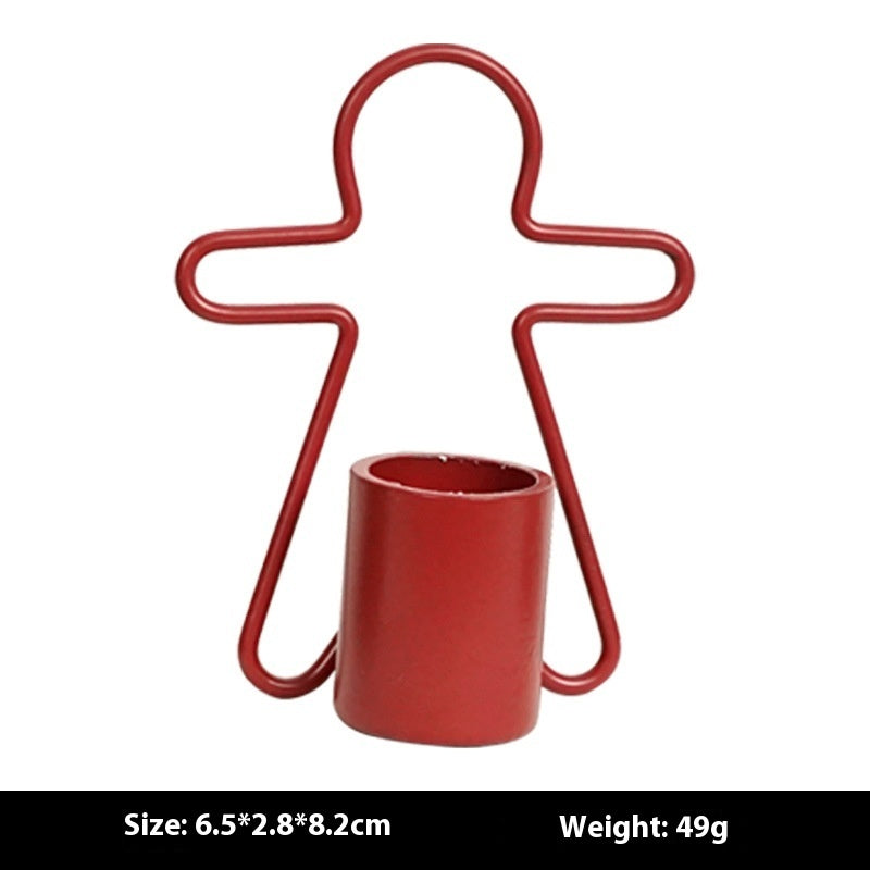 HKM-882515 Gingerbread Man Small Iron Candlestick for Christmas Decoration - Available in Red and Green