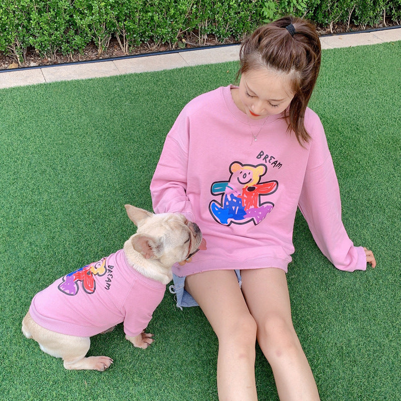 HKM-882835 Teddy Kirkiey Spring Autumn Two-Legged Cotton Sweater for Cats and Dogs in Black, White, Pink