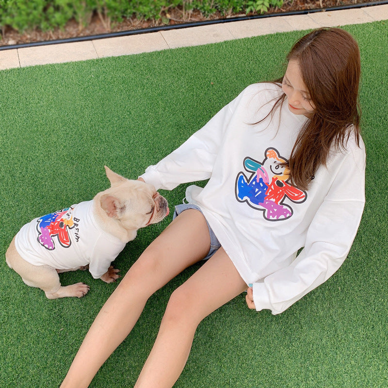 HKM-882835 Teddy Kirkiey Spring Autumn Two-Legged Cotton Sweater for Cats and Dogs in Black, White, Pink