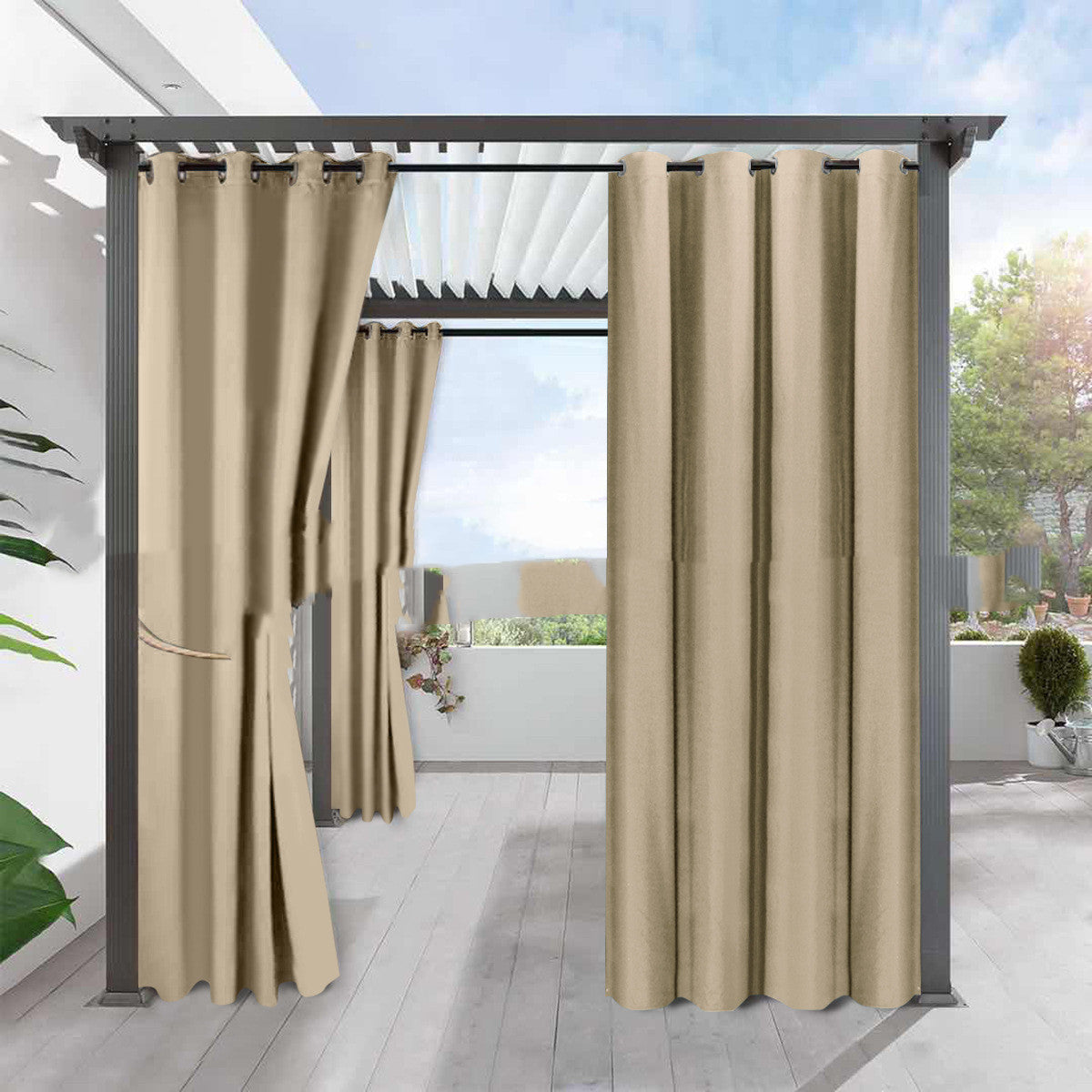HKM-883091 Full Blackout Solid Color Fine Linen Waterproof Curtain for Heat Insulation and Sun Protection