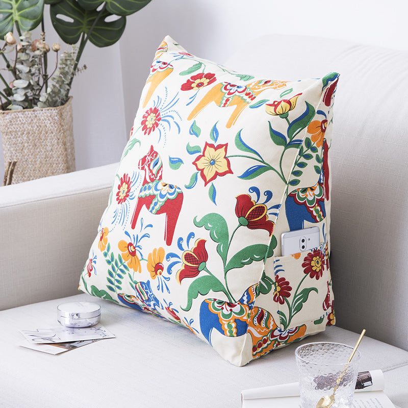HKM-883347 Japanese Style Cotton Canvas Cartoon Backrest Pillow, Rustic Design for Balcony and Children's Room