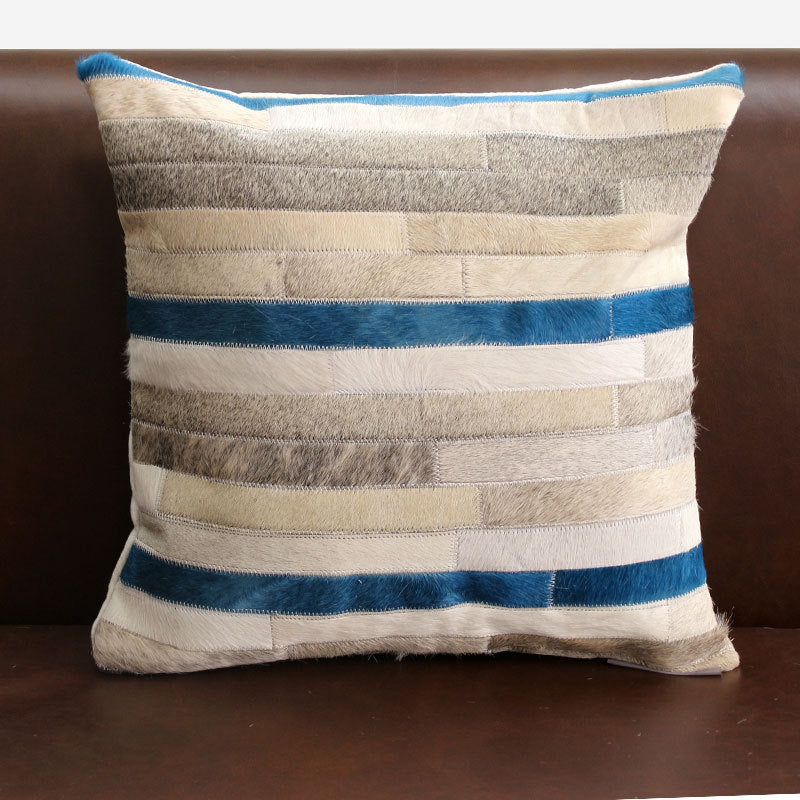 HKM-883667 Modern Cowhide Patchwork Cushion Pillow - Removable, Washable, for Home, Hotel, Car, and Seating