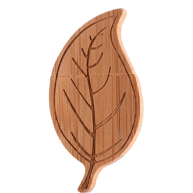 HKM-883731 Creative Wooden Leaf USB Flash Drive - USB 2.0, 20MB/s Read Speed, Write Protection Switch