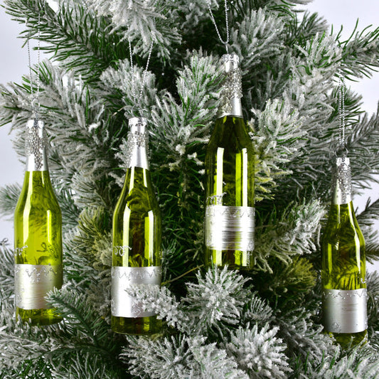 HKM-883987 Wine Bottle and Donut Glass Pendant Decoration in Golden Yellow and Green for Holiday Displays