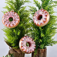 HKM-883987 Wine Bottle and Donut Glass Pendant Decoration in Golden Yellow and Green for Holiday Displays