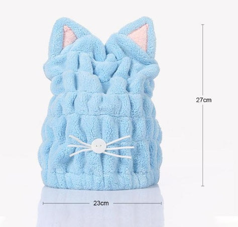 HKM-884115 Cat Ear Hair-Drying Towel in Coral Velvet - Absorbent, Antibacterial, and Easy to Clean