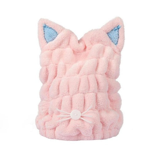 HKM-884115 Cat Ear Hair-Drying Towel in Coral Velvet - Absorbent, Antibacterial, and Easy to Clean