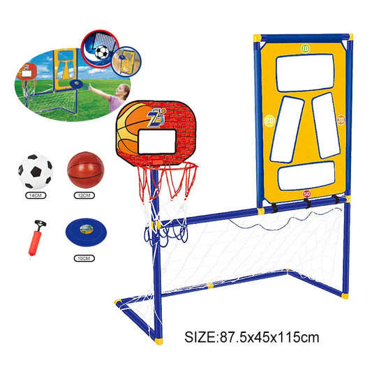 3 in 1 Pretend Play Sports Toy - Basketball, Football, and Flying Disc Game for Children