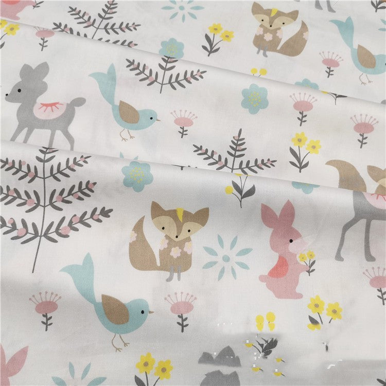 HKM-884371 Cotton Cartoon Fabric featuring Green Deer and Squirrel, 100% Cotton Twill, Ideal for Bedding, Curtains, Clothing, 1.6m Wide