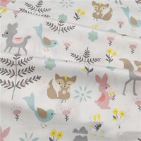 HKM-884371 Cotton Cartoon Fabric featuring Green Deer and Squirrel, 100% Cotton Twill, Ideal for Bedding, Curtains, Clothing, 1.6m Wide