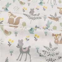 HKM-884371 Cotton Cartoon Fabric featuring Green Deer and Squirrel, 100% Cotton Twill, Ideal for Bedding, Curtains, Clothing, 1.6m Wide