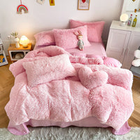 HKM-884371 Mink Fur Fabric Coral Fleece Bedding Set - 4-Piece for 1.5m, 1.8m, and 2.0m Beds