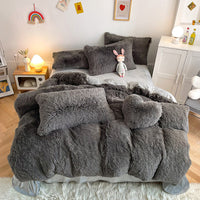 HKM-884371 Mink Fur Fabric Coral Fleece Bedding Set - 4-Piece for 1.5m, 1.8m, and 2.0m Beds