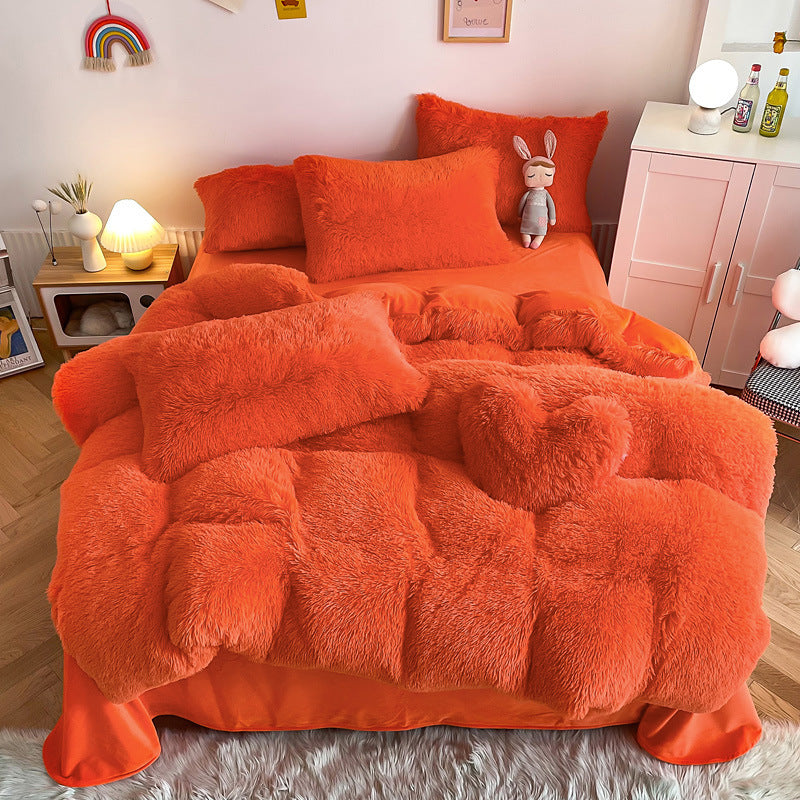 HKM-884371 Mink Fur Fabric Coral Fleece Bedding Set - 4-Piece for 1.5m, 1.8m, and 2.0m Beds