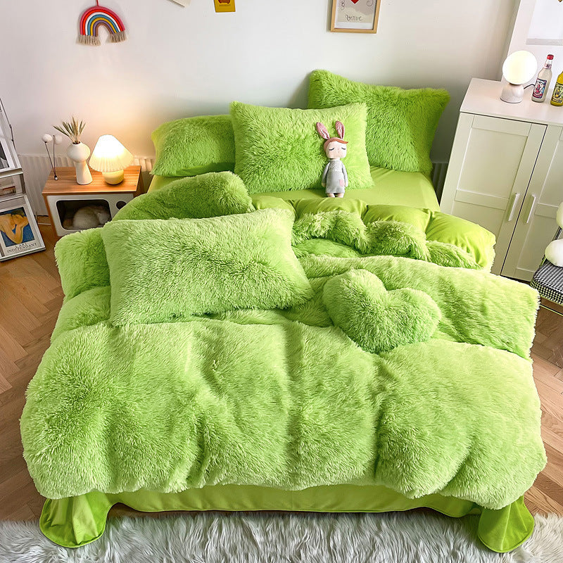 HKM-884371 Mink Fur Fabric Coral Fleece Bedding Set - 4-Piece for 1.5m, 1.8m, and 2.0m Beds