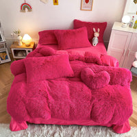 HKM-884371 Mink Fur Fabric Coral Fleece Bedding Set - 4-Piece for 1.5m, 1.8m, and 2.0m Beds