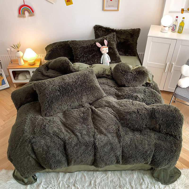 HKM-884371 Mink Fur Fabric Coral Fleece Bedding Set - 4-Piece for 1.5m, 1.8m, and 2.0m Beds