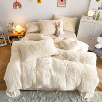 HKM-884371 Mink Fur Fabric Coral Fleece Bedding Set - 4-Piece for 1.5m, 1.8m, and 2.0m Beds