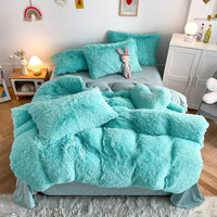 HKM-884371 Mink Fur Fabric Coral Fleece Bedding Set - 4-Piece for 1.5m, 1.8m, and 2.0m Beds