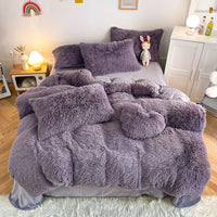 HKM-884371 Mink Fur Fabric Coral Fleece Bedding Set - 4-Piece for 1.5m, 1.8m, and 2.0m Beds