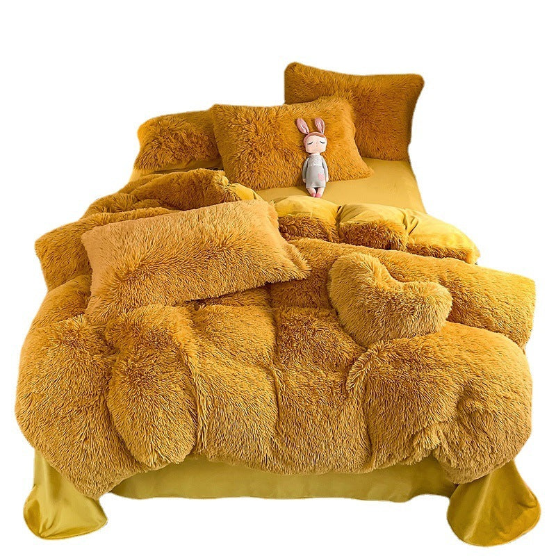 HKM-884371 Mink Fur Fabric Coral Fleece Bedding Set - 4-Piece for 1.5m, 1.8m, and 2.0m Beds