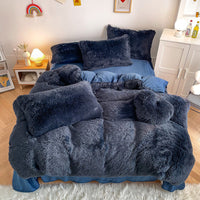 HKM-884371 Mink Fur Fabric Coral Fleece Bedding Set - 4-Piece for 1.5m, 1.8m, and 2.0m Beds