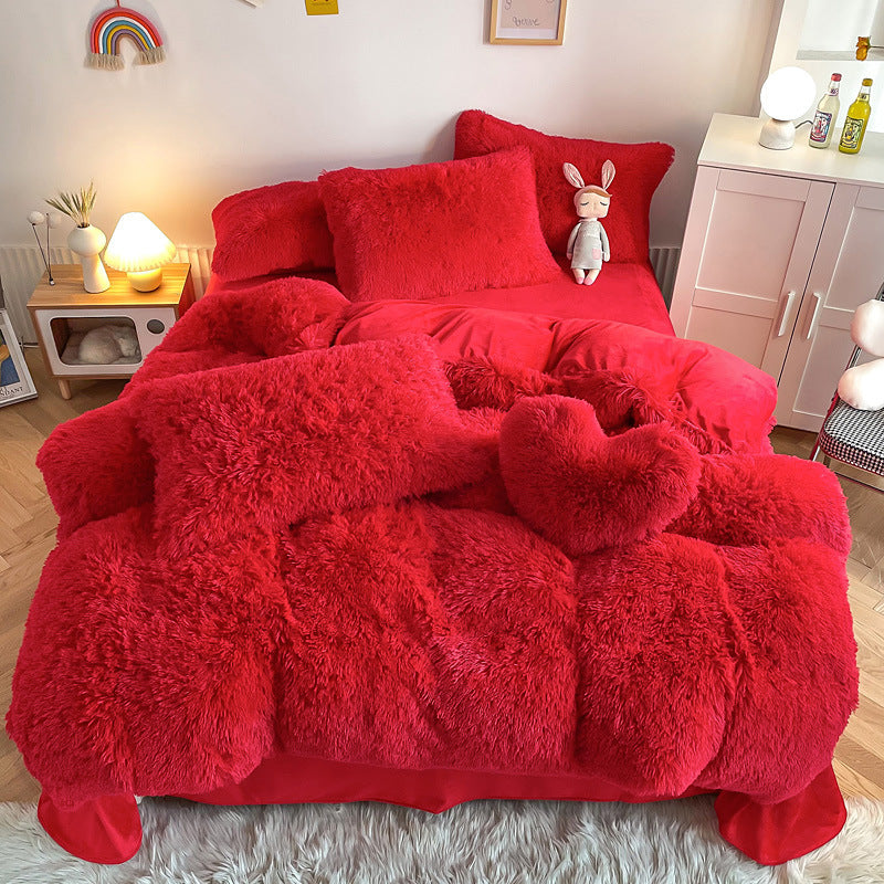 HKM-884371 Mink Fur Fabric Coral Fleece Bedding Set - 4-Piece for 1.5m, 1.8m, and 2.0m Beds